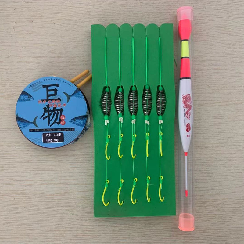Nuevo conjunto de línea de pesca flotante de palo de mano con gancho de cabeza gorda resorte de doble gancho especial