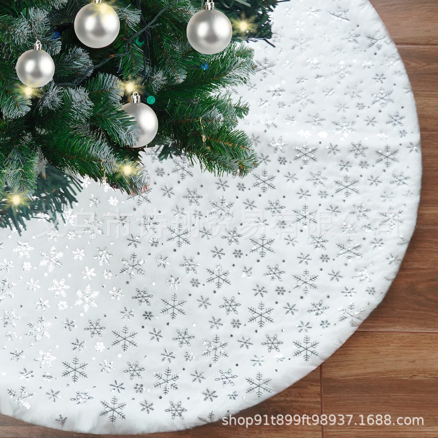 Falda para árbol de Navidad transfronteriza, falda para árbol de lentejuelas con copos de nieve nacarados, falda para árbol bordada de felpa blanca, decoración para árbol de Navidad