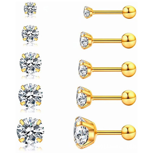 Cross-border ear stud stainless steel zirconia ear bone stud earrings for women, four-claw diamond-encrusted earrings for women, titanium steel piercing earrings, wholesale jewelry.