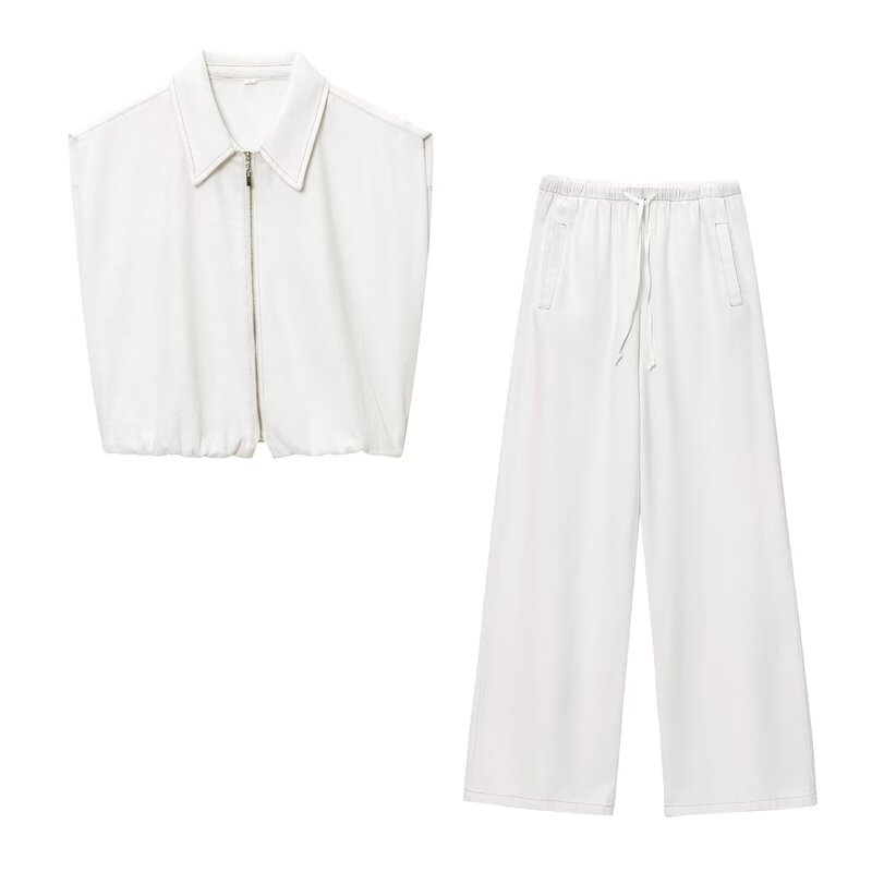 Cross-Border European and American Fashion Aliexpress Hot-Selling Items: Threaded Decorative Elastic Hem Vest + Jogger-Style Jeans Cross-Border European and American Fashion Aliexpress Hot-Selling Items: Threaded Decorative Elastic Hem Vest + Jogger-Style Jeans