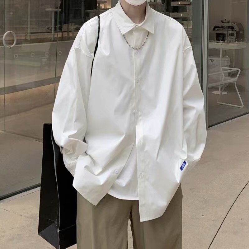 Japanese Style White Shirt Men's Spring and Summer Solid Color Long Sleeve Shirt Korean Style Fashionable Top Duffian Handsome Label Thin Jacket