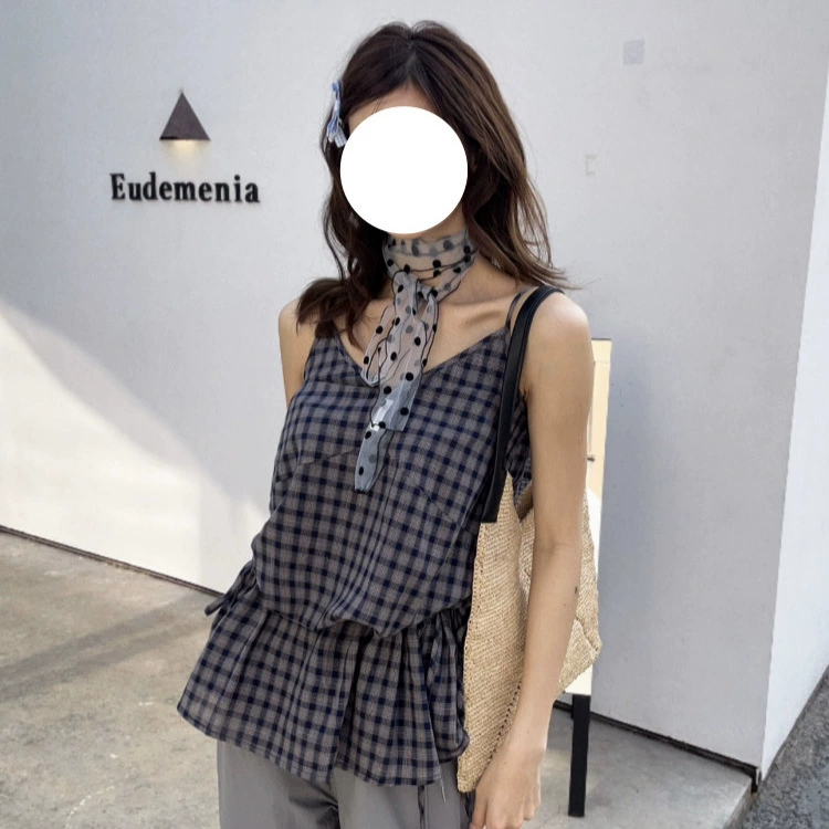 Дизайн-ремни и талия в клетку камзол жилет женский 2025 новый летний сладкий иностранный рубашка