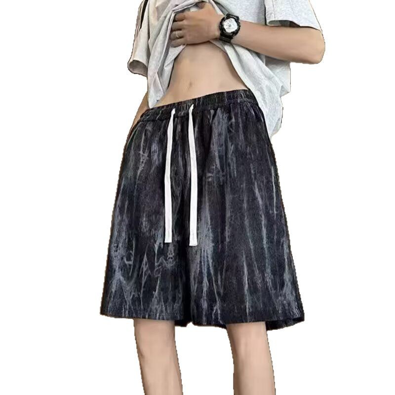 Pantalones cortos teñidos para hombres 2025 verano nuevo estilo marca de moda retro delgado oversize suelto casual de playa