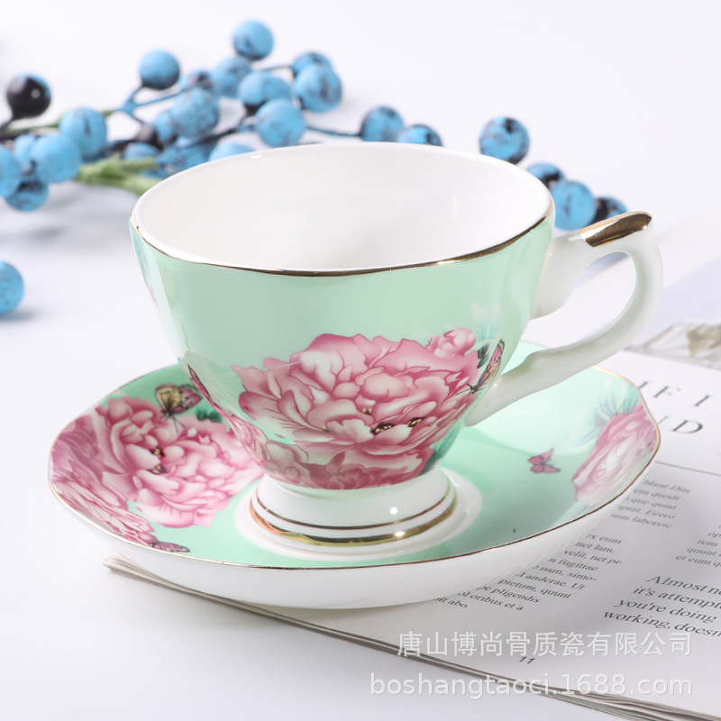 Tangshan hueso porcelana taza de café y plato puede ser impreso regalo recuerdo