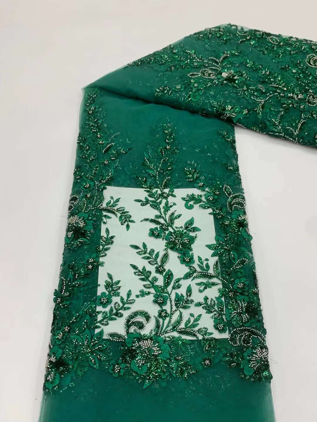 Hecho a mano con cuentas de tela de encaje vestido de novia encaje bordado tela vestidos de novia JX3464