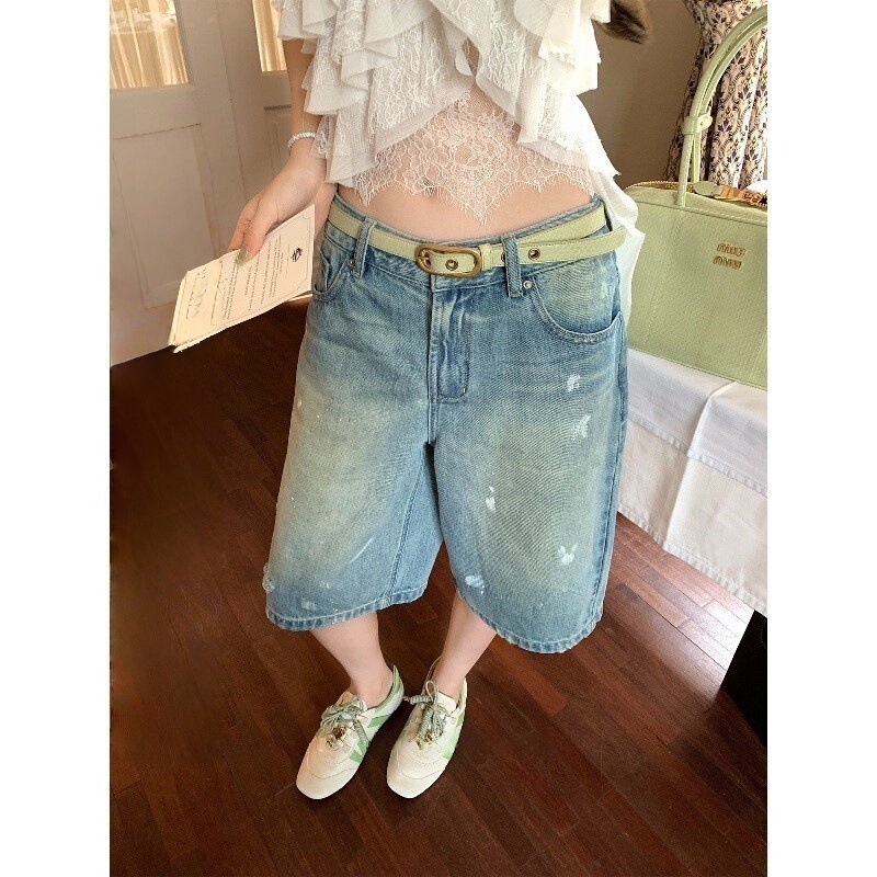 Bankelili Ghost Splash-Ink Pants! Vintage Drawstring Tie-Up Splash-Ink Low-Waist Denim Shorts for Women Bankelili Ghost Splash-Ink Pants! Vintage Drawstring Tie-Up Splash-Ink Low-Waist Denim Shorts for Women