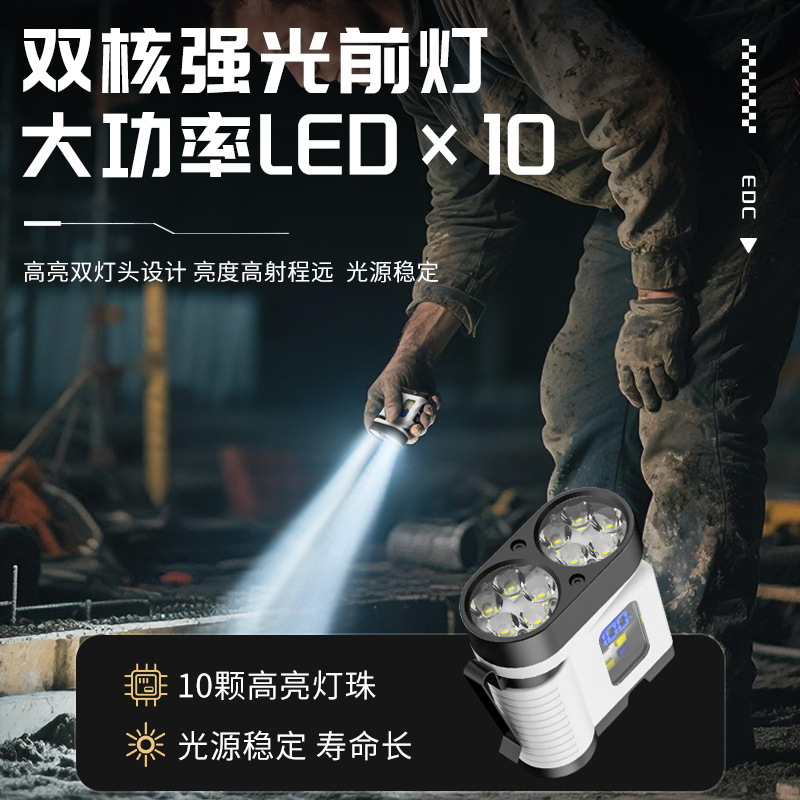 跨境新款10LED迷你手电筒USB充电数显户外红蓝警示便携磁吸工作灯|undefined