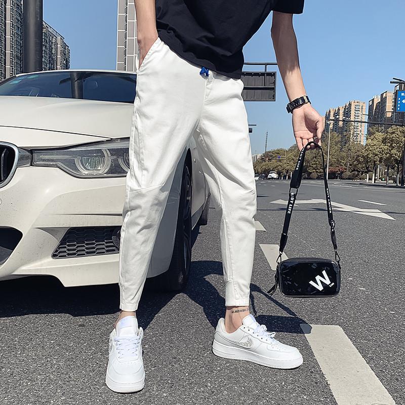 Men's Summer 2022 New Slim-fit Nine-point Spring and Autumn Korean Style Fashionable White Small-legged Haren Pants