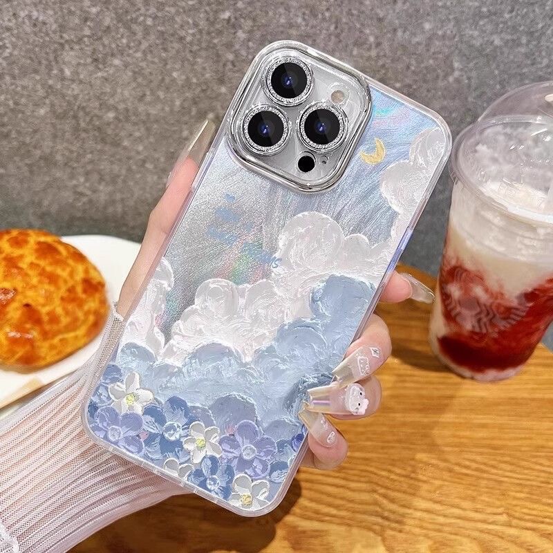 Oil Painting Clouds Suitable for Apple 16 Phone Case iPhone 15 Pro Max Full Coverage with Lens Film 13 High-End Feel 14