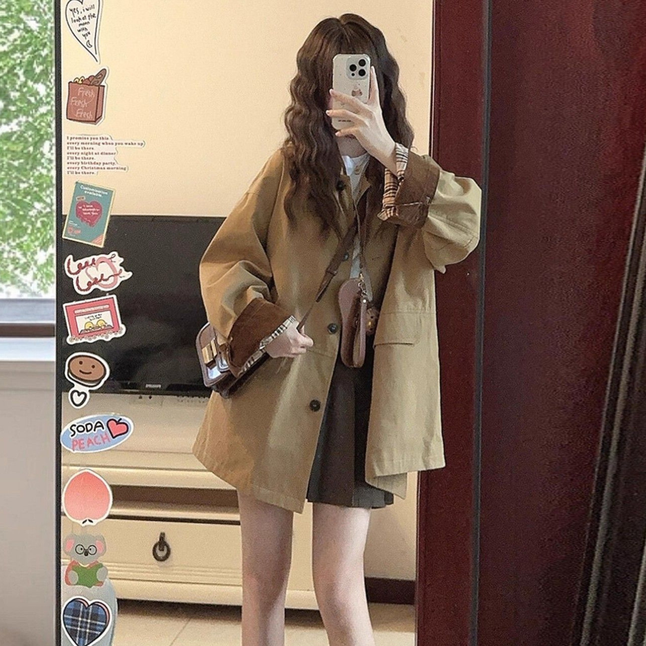 Korean Khaki Mid-Length Autumn and Winter Windbreaker Jacket for Women 2025 New Style, Super Nice and Popular This Year