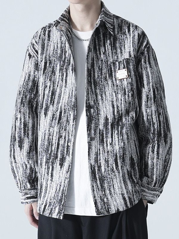 Otoño nueva moda nacional abrigo de solapa primavera y otoño suelta retro de gama alta camisa casual chaqueta administrativa hombres