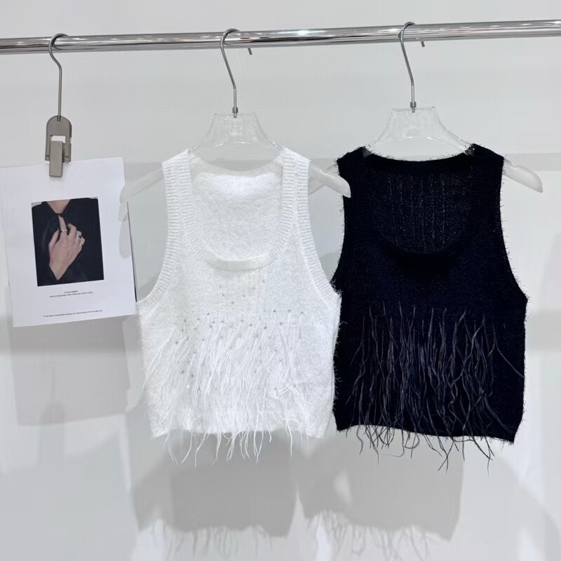 2025 夏の新製品重工業 Xiaoxiang レトロな気質糸ホットダイヤモンドニットベスト女性セレブスリムショートトップ|undefined