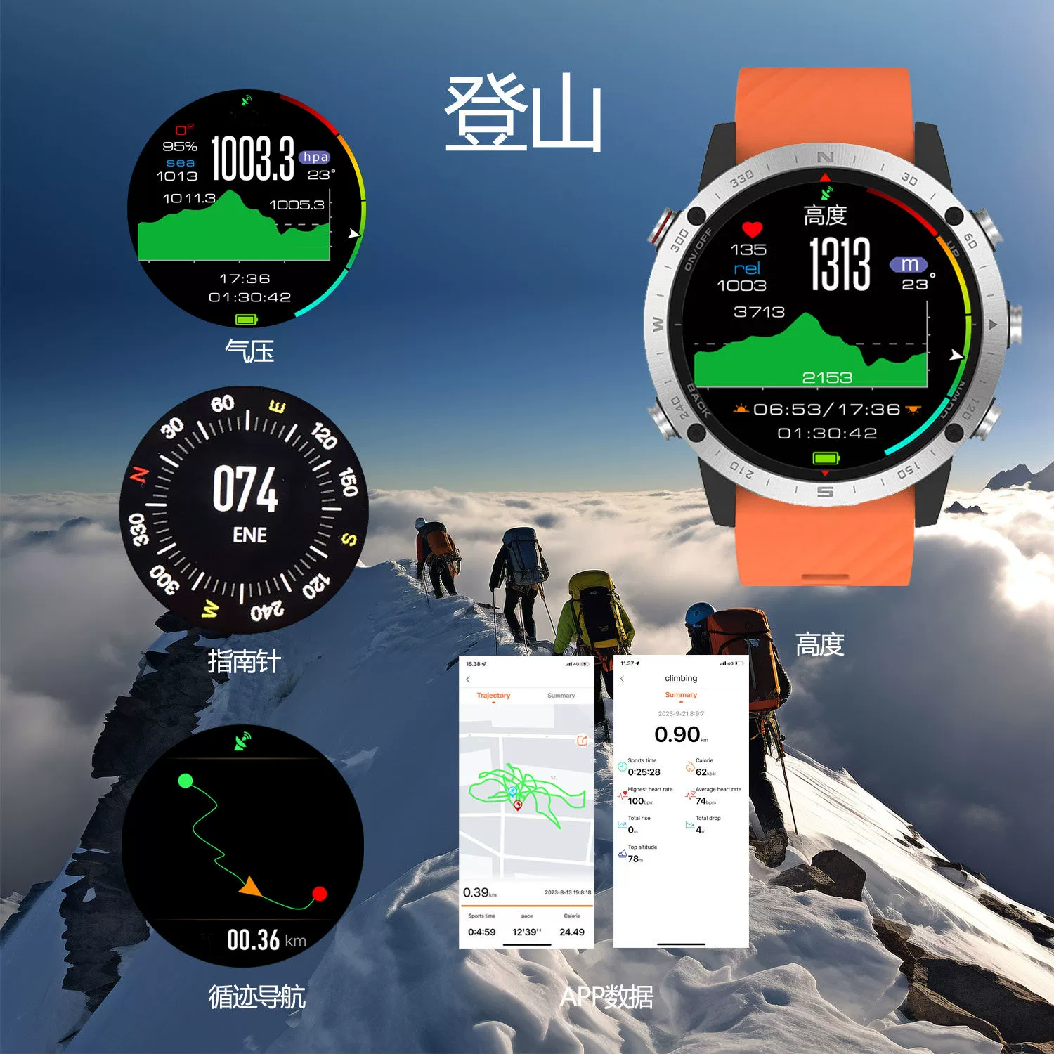 Дорожные наручные часы с Пайн-роуд, внедрённый GPS Beidou, компас, плавание и бег, усиленная водонепроницаемость, вело-тахометр, рыбалка, альпинизм
