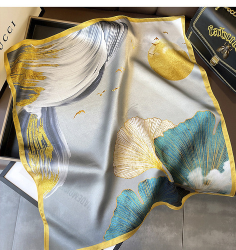 Silk scarf women's new European and American street mulberry silk scarf printed flowers silk scarf bag decoration scarf ribbon
