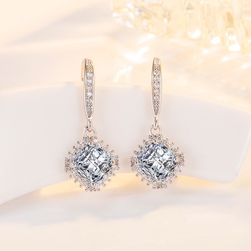 Amazon fashion high-end square zircon ear hooks for women cross-border best selling diamond zircon earrings ear hooks wholesale
