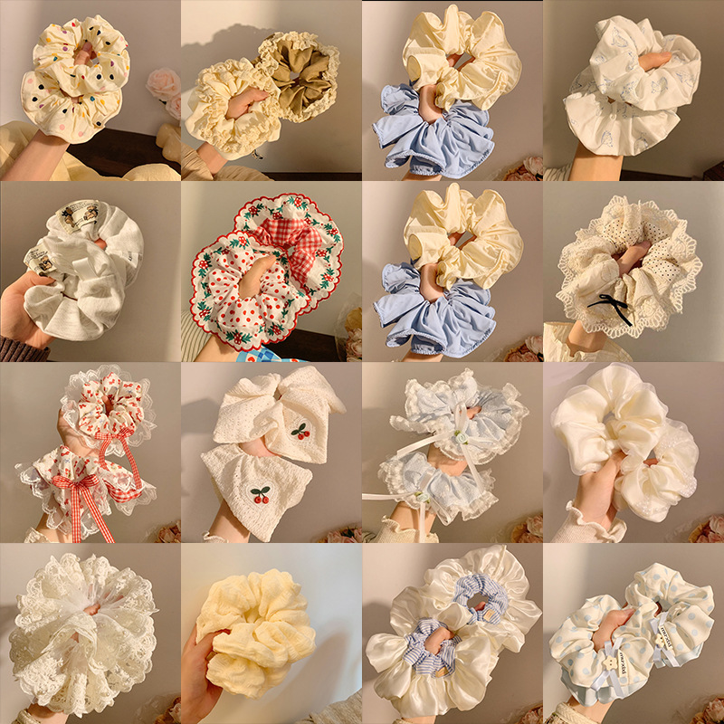 Lazo para el cabello de intestino grueso de encaje de alta calidad de Corea del Sur, flor para la cabeza duradera de todo fósforo, banda de goma de alta elasticidad, bufanda cuadrada, cuerda para el cabello