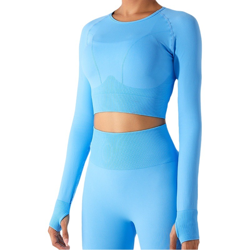 Transfronterizo nueva ropa de yoga sin costuras de manga larga de las mujeres de secado rápido yoga Top Camiseta deportiva apretado correr ropa de entrenamiento