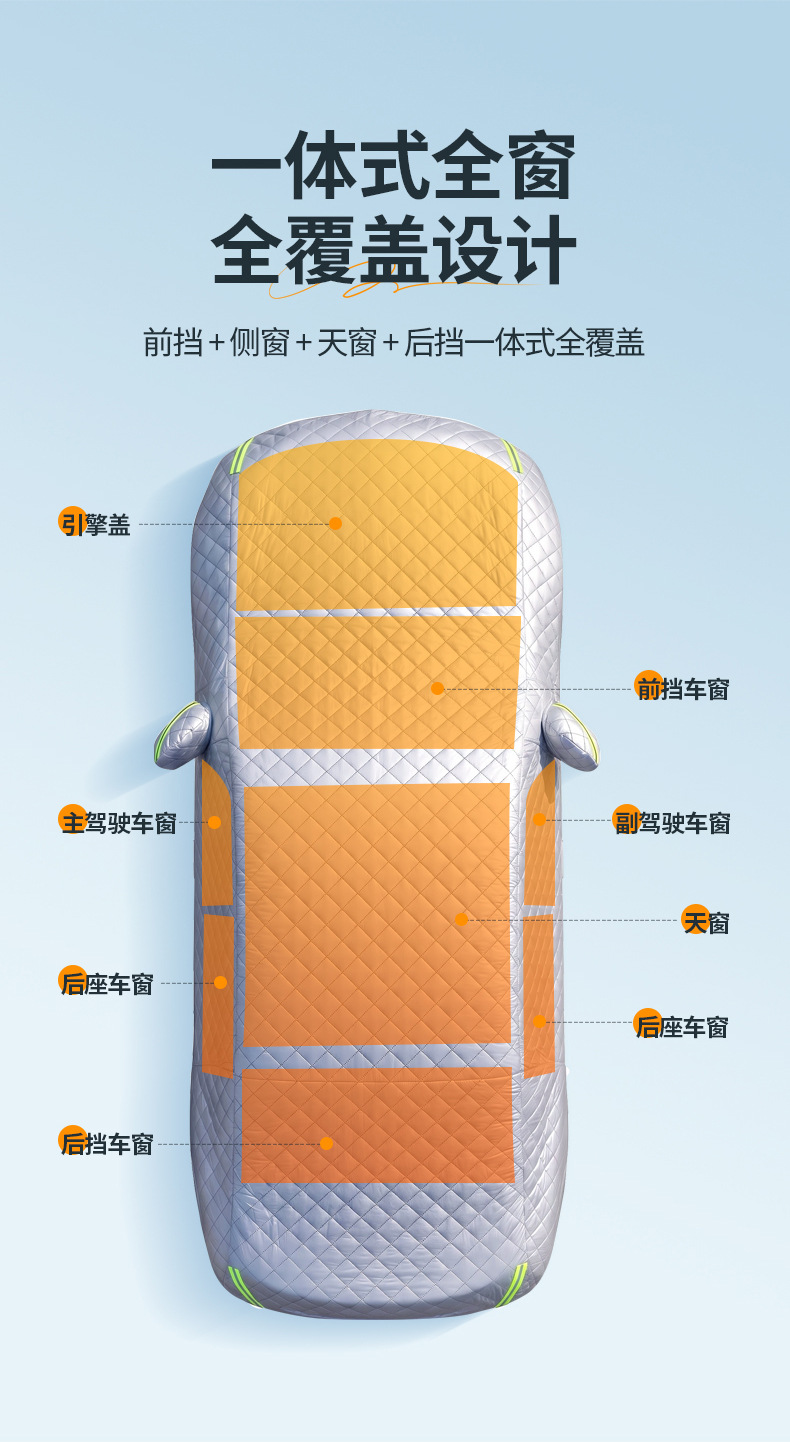Thickened quilt-style car cover, universal fit for all car models, provides full coverage, suitable for all seasons, and protects the car from snow