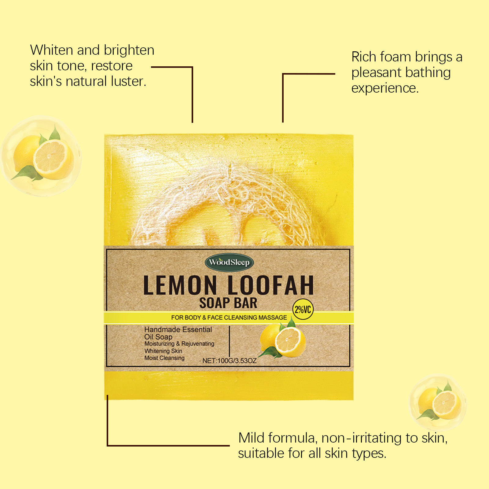 Loofah Lemon Essential Oil Soap, Gently Cleansing Body Skin Refreshing Care Soap_voghion.com