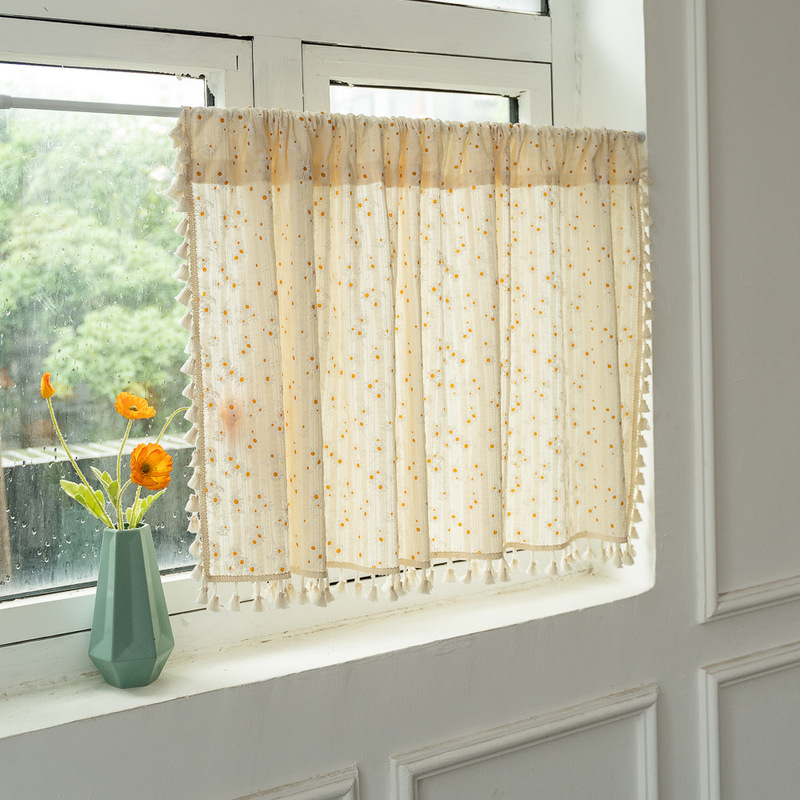 French-Style Fresh Ins-Style Pastoral Floral Bay Window Curtains for Rental Apartments, Partition Door Curtains, No-Drill Half Curtains