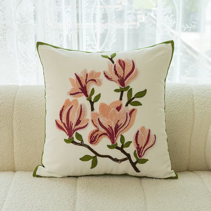 Cojín decorativo Chenille 2024, nuevo modelo, con flores pequeñas bordadas en tres dimensiones, para cabecera, dormitorio, sala de estar, ventana, con un toque de diseño.