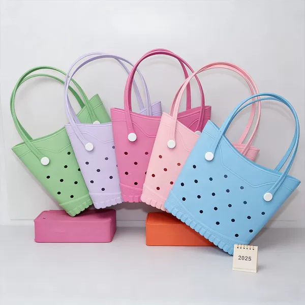 Cross-Border Hot-Selling Eva Printed Beach Bag, Can Be Customized with Pattern and Logo, Waterproof Storage Tote Bag, Fashionable Perforated Bag