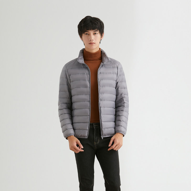 Nuevo 90 blanco chaqueta de invierno hombre ligero corto joven de mediana edad chaqueta de cuello ultra ligero auténtico