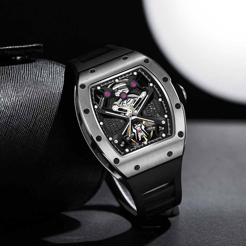 Men's Barrel-Shaped Stainless Steel Fully Automatic Hollow Fashion Wholesale Luminous Mechanical Watch