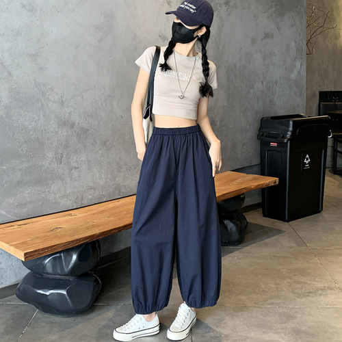White Wide-Leg Lantern Pants for Women, Summer Thin Loose Fitting Slimming Harlon Pants with Relaxed Feel Sun Protection Nine-Month Pants Yamamoto Pants