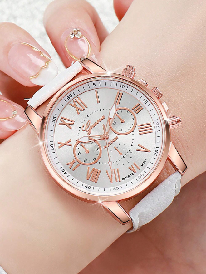 Nuovo orologio con cinturino in pelle PU Orologio al quarzo Three Eyes Geneva Orologio alla moda per coppie Orologio classificato_voghion.com