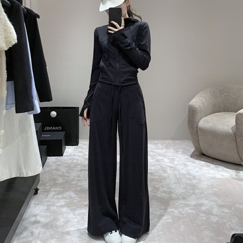 Lulu Style Mulberry Silk Wool Women's Large Pocket Slim Wide-Leg Pants Casual Versatile Slimming Sports Trousers Lulu Style Mulberry Silk Wool Women's Large Pocket Slim Wide-Leg Pants Casual Versatile Slimming Sports Trousers