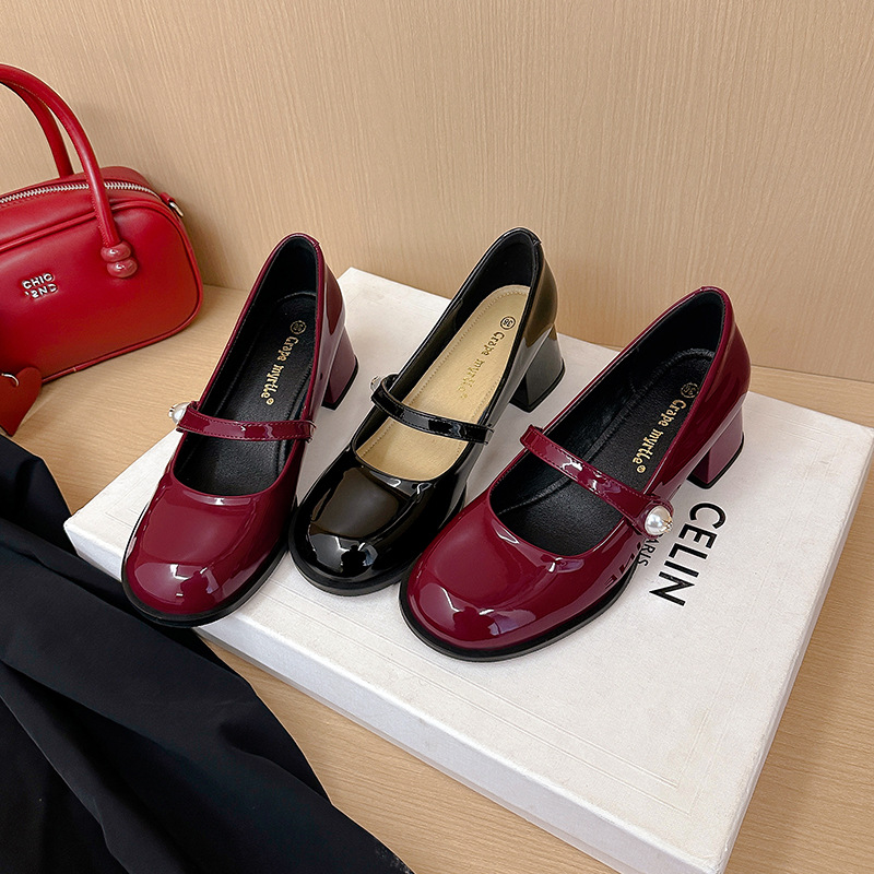 Su Yan-Jin, Barbie ~ coreana, zapatos de tacones rojos de perla, zapatos de cuero de mujer, zapatos de marijin.