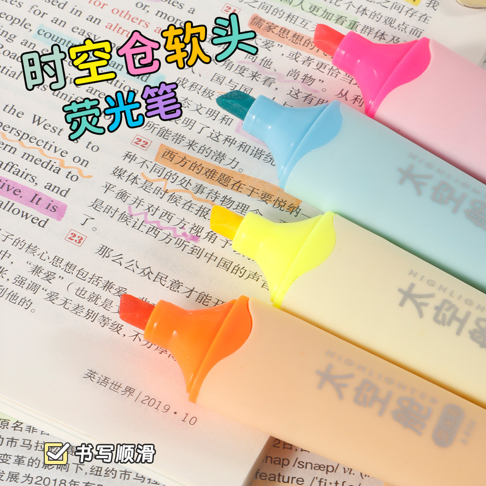 cápsula espacial serie de resaltador de cabeza blanda alto valor de cara liberación marcador marcador de puntos clave de los estudiantes bolígrafo