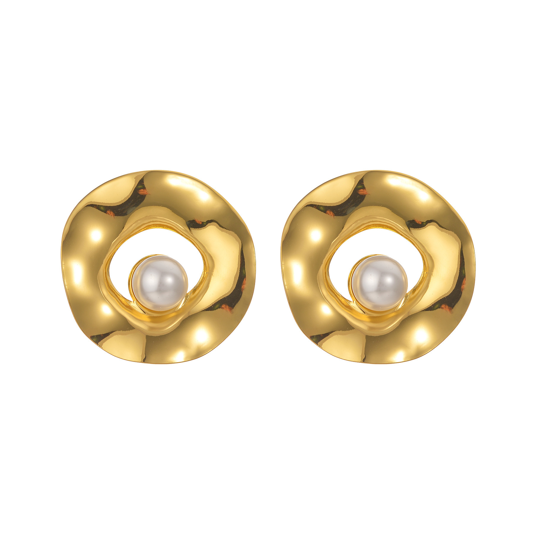 French Vintage Geometric Irregular Hollow Ring With Pearl Inlay_voghion.com