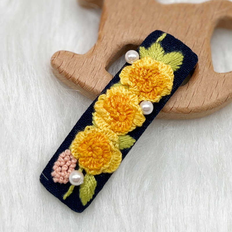 Lu bordado lindo gato perla coreano pinzas de pelo hechas a mano diy bordado creativo para chicas rotas flores pinzas de pelo lateral