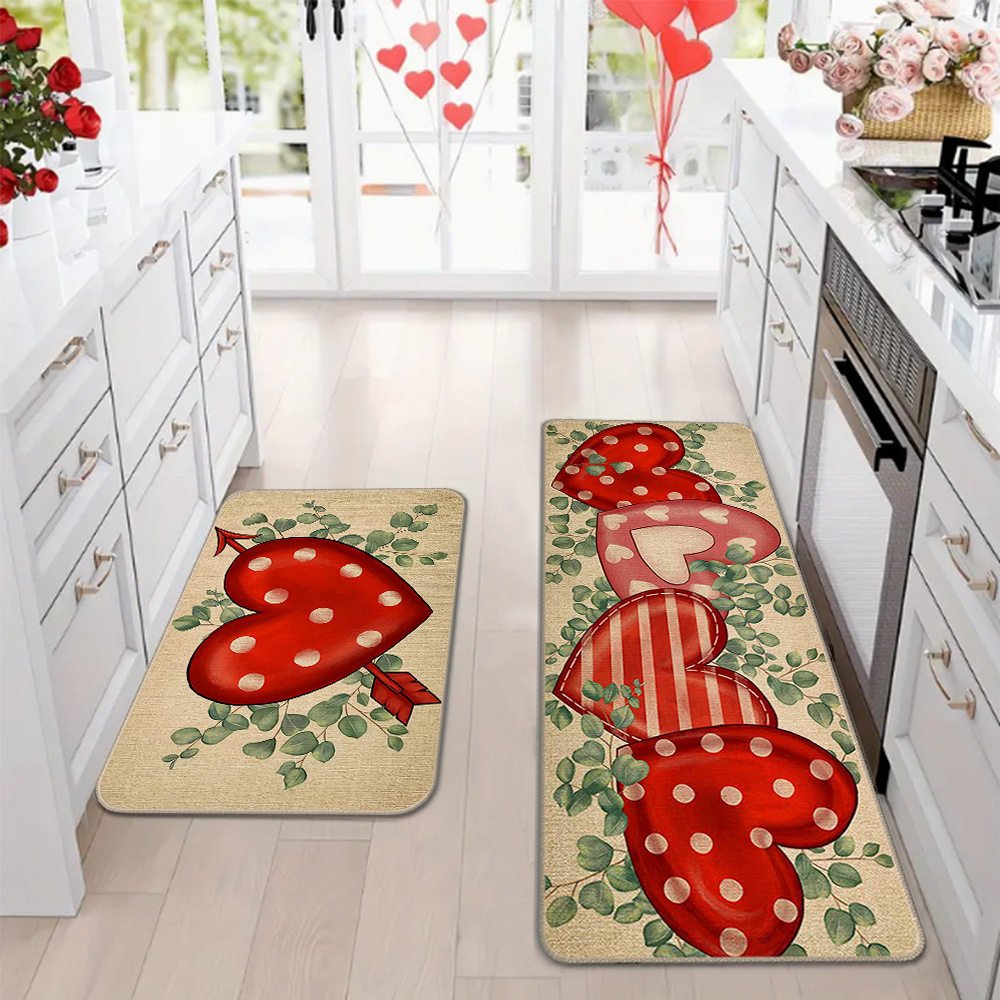 Amazon día de San Valentín alfombra de piso de cocina doméstica dos piezas conjuntos de alfombra de piso resistente a la suciedad y alfombra de puerta de entrada