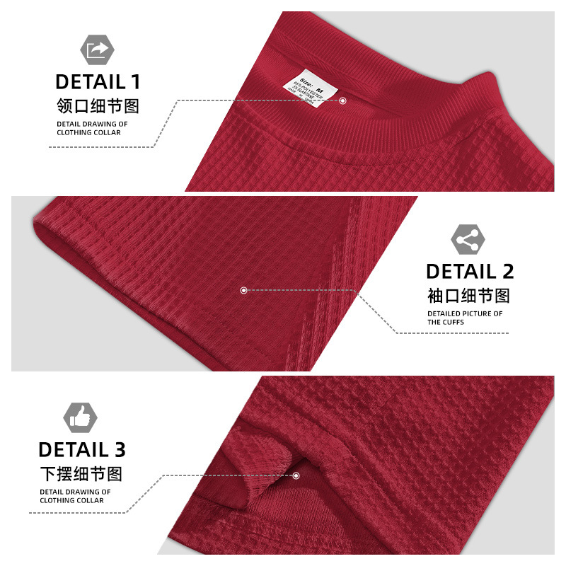Ropa de hombre transfronteriza Europa y América de verano relajado con bolsillo transpirable de manga corta gran Waffle cuello redondo camiseta de hombre hombre