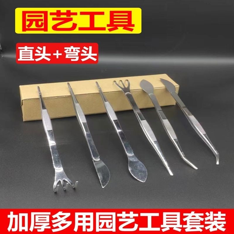 镊子耙子两用型加厚不锈钢材质园艺盆景松土梳根摘芽压土好帮手
