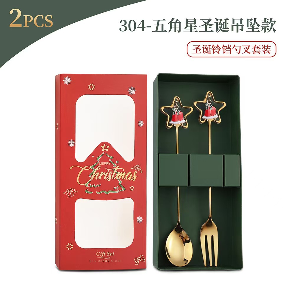Cuchilleras de acero inoxidable transfronterizas muñecas de Navidad cucharas y tenedores juegos de regalo de café cucharas de postre horquilla de fruta pastel image 61