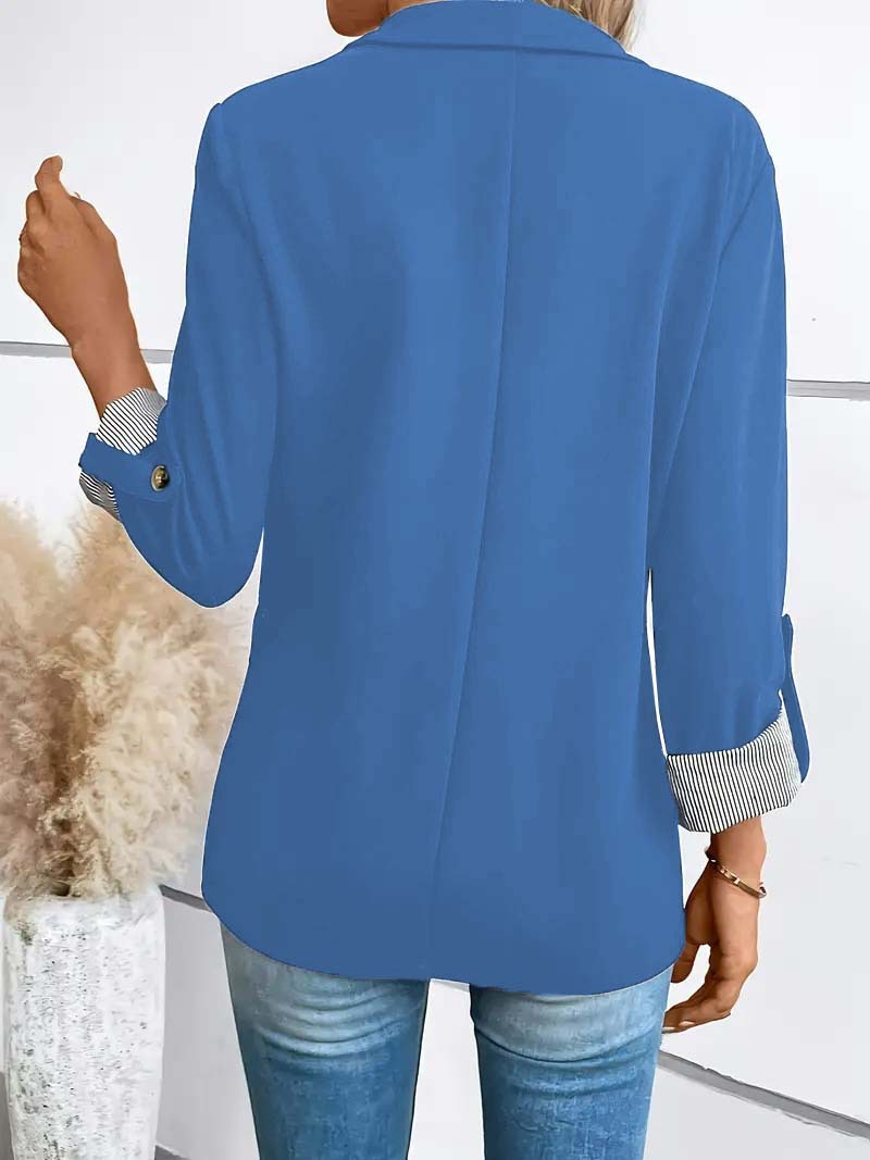 Women's Slim Fit Button Up Blazer With Rolled Sleeves Jacket_voghion.com
