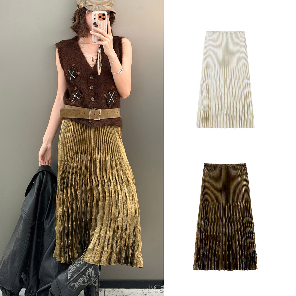 High-End Custom Ic Brand 25 Autumn/Winter New Vintage High-Waisted Pleated Mid-Length Skirt Versatile Skirt