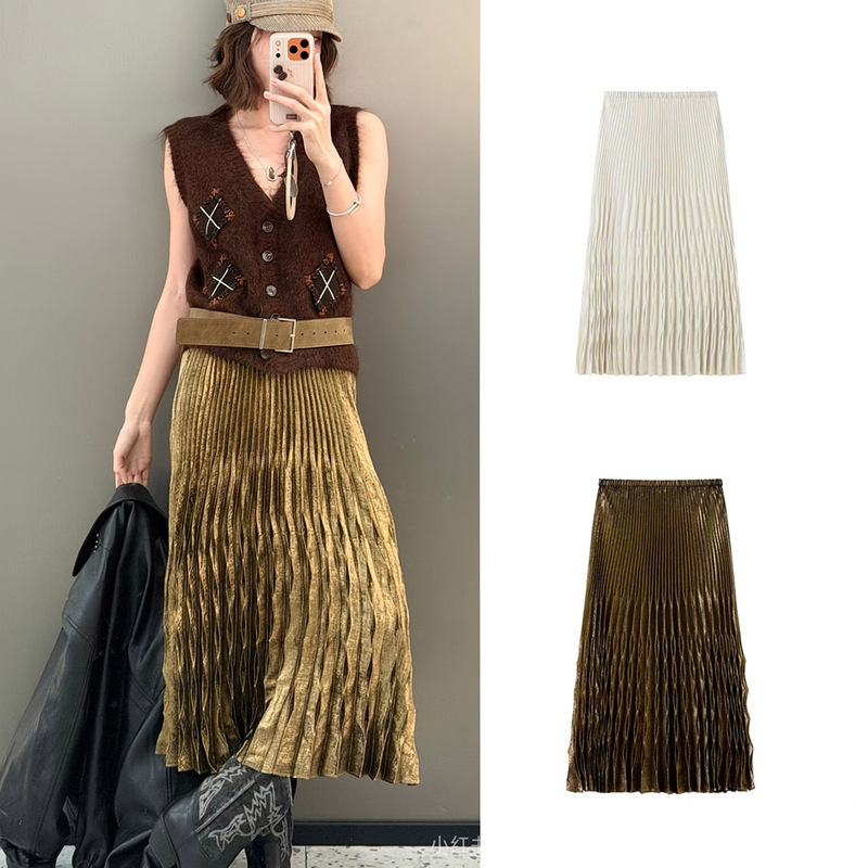 High-End Custom Ic Brand 25 Autumn/Winter New Vintage High-Waisted Pleated Mid-Length Skirt Versatile Skirt
