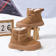 儿童纯色时尚雪地靴2025年冬季爆款加绒保暖女宝宝短靴男童户外靴