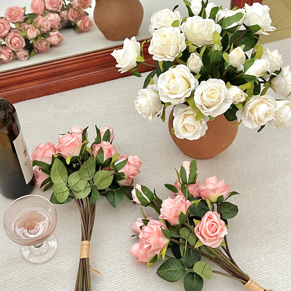 13 mano mano rosa borde de imitación ramo de flores flores secas bordes de rosa decoración de mesa de comedor de la sala de estar fotografía