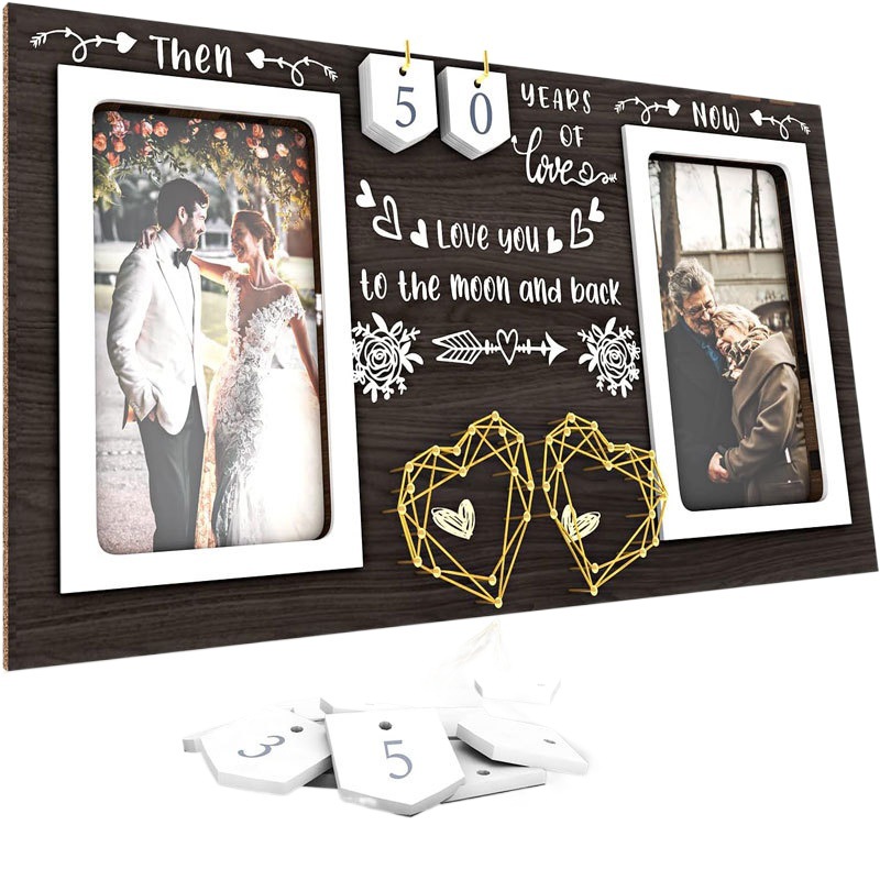 Boda de madera conmemorativa foto marco creativo Mesa decoración padre Mesa decoración foto marco Marco De corazón doble en forma de corazón