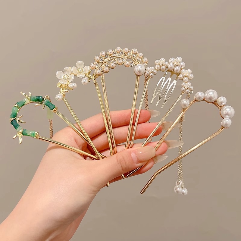 Pin de cabello en forma de U para mujeres nuevos artefactos de cabello chinos antiguos accesorios de ropa china pin de cabello de perla de alta calidad pin de cabello adornamiento