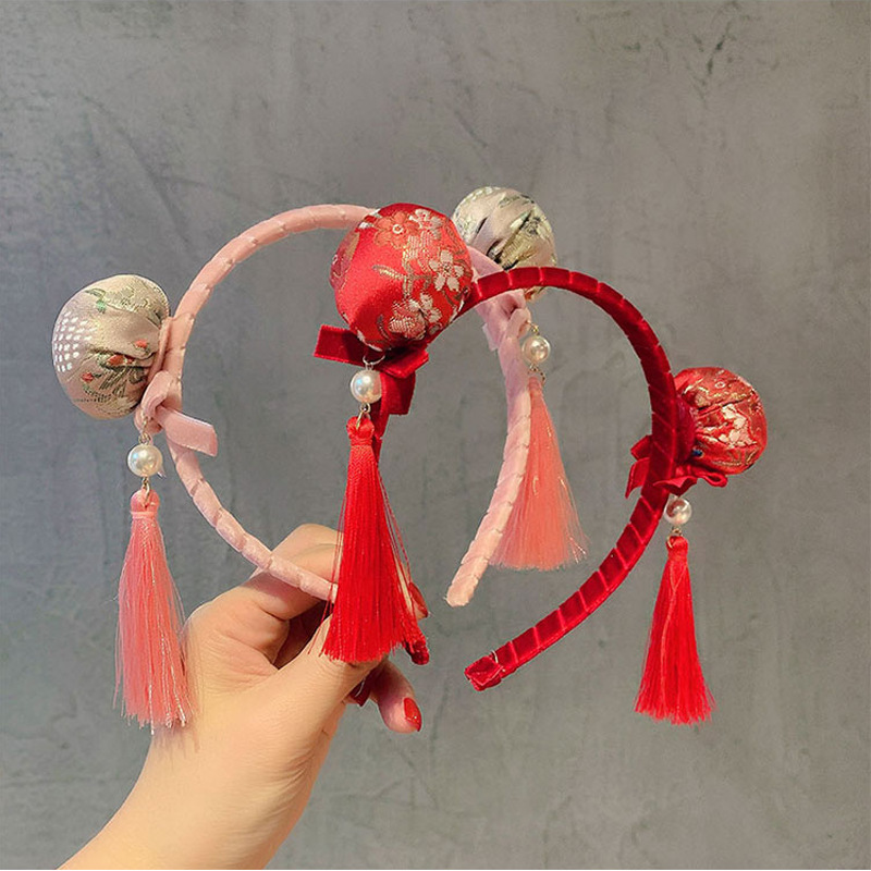 Bebé tocado de los niños bola perla borla diadema Nezha mismo estilo diadema estilo chino hanfu niñas accesorios para el cabello