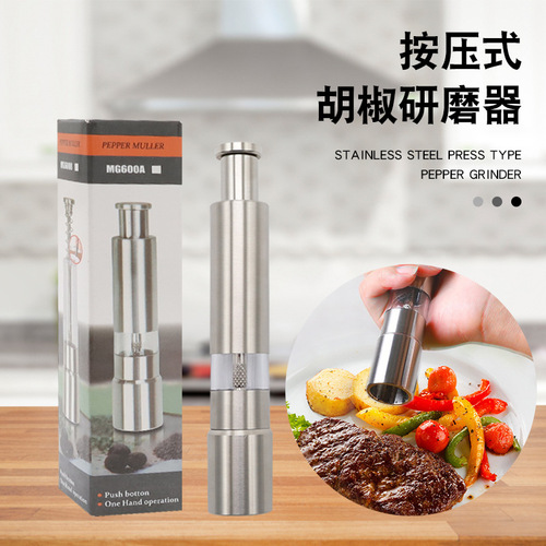 Cross-border stainless steel manual spice pepper coarse salt mini grinder push-type grinder freshly ground seasoning bottle