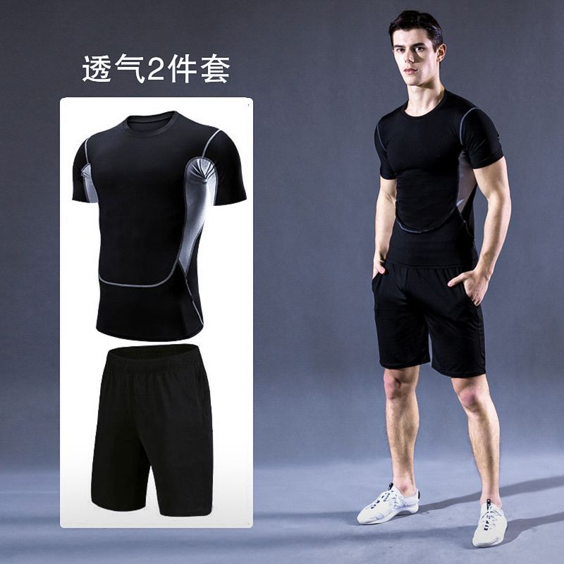Conjunto deportivo transpirable de verano para hombre, camiseta de secado rápido y pantalones cortos para correr por la mañana, estilo moderno.