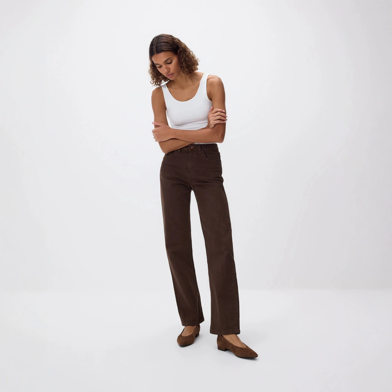 Cross-Border Amazon Tk Aliexpress Melard Brown Straight-Leg High-Waisted Slim-Fit Stretch Cropped Women's Jeans